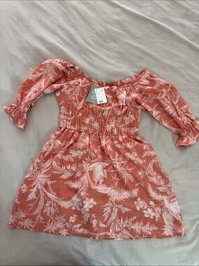 Womens Coral Floral Off-Shoulder Dress